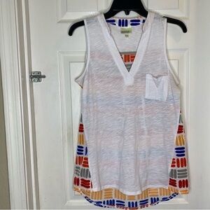 Chic White Tank Top with Colorful Pattern